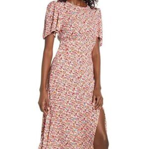 AFRM Jamie Open Back Midi Dress in Floral Red Blue Orange Size XS Flowy Spring
